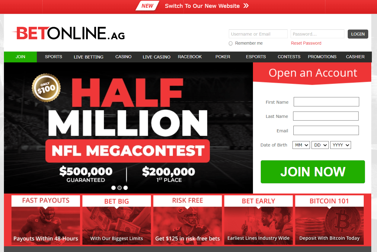 betonline sportsbook - join now page screen