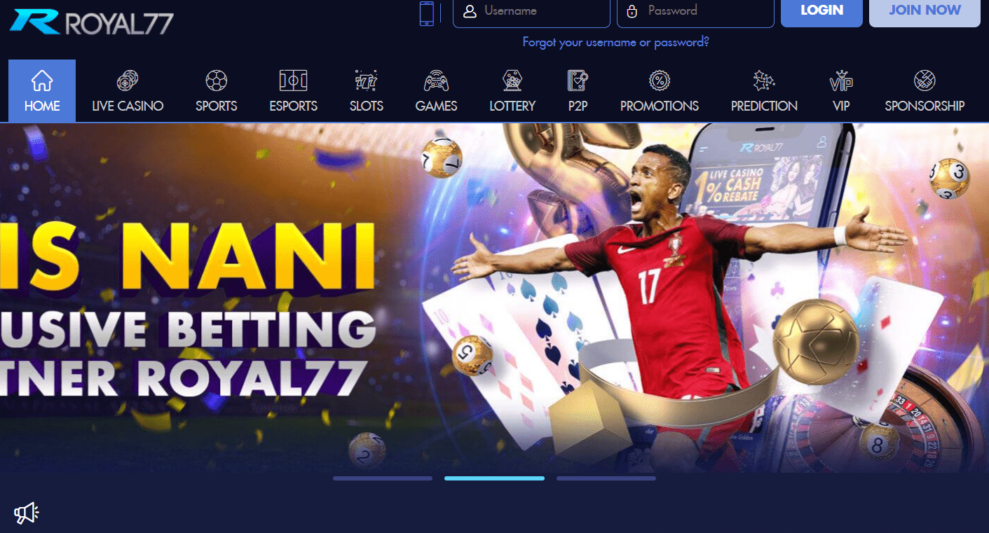 royal77 sportsbook - homepage screen