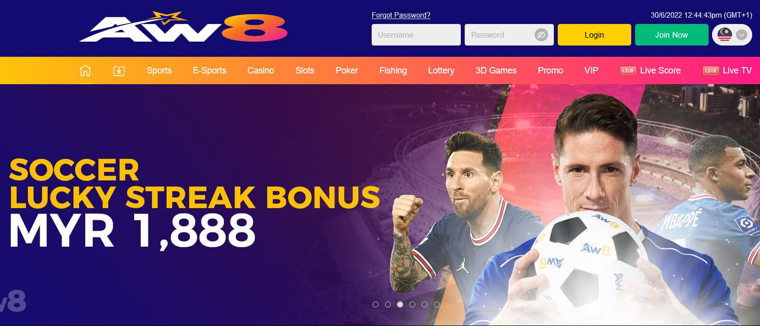 aw8 sportsbook - homepage screen