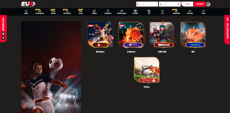eu9 sportsbook - homepage screen